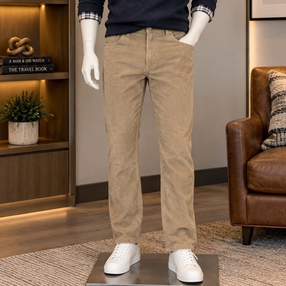 Lands End Mens Corduroy Pants Tan Traditional Fit Straight Leg 36